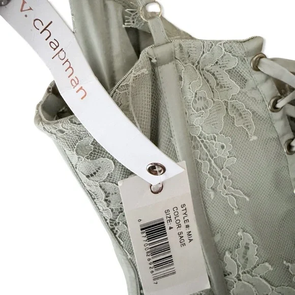 V. Chapman Mia Dress Sage Lace Tiered Midi Dress corset bustier Green Revolve 4 - Picture 7 of 10
